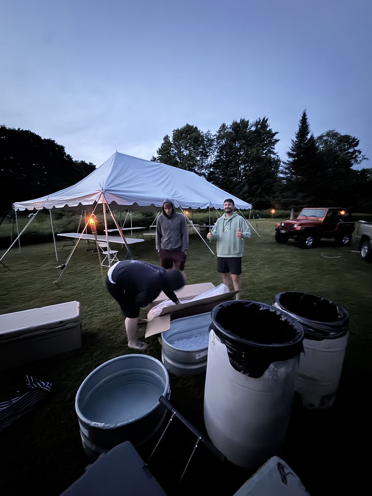 Setting up at dusk the night before